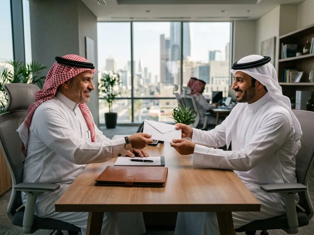 سداد قروض: مستشار سعودي يسلّم عميله ظرف أوراق بعد إقفال قرضه في مكتب